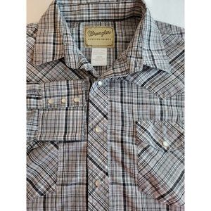 Wrangler Western‎ Wear Men's XL Black/Gray Plaid Pearl Snap Long Sleeves Shirt